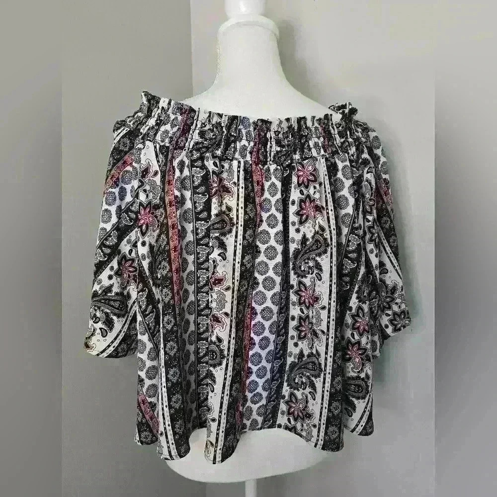 Shyanne Western Boho Off The Shoulder Paisley Shirt